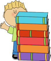 Boy Waving Behind a Stack of Books