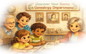 chatGPT generated image of genealogist helping family