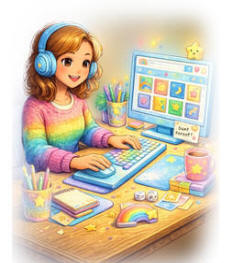 chat GPT generated picture of girl at computer