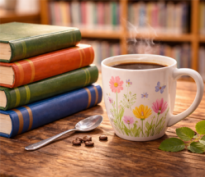 spring mug and books from chatGPT