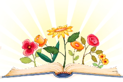 book with sun and flowers