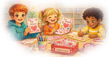 ChatGPT generated imageof kids making Valentines